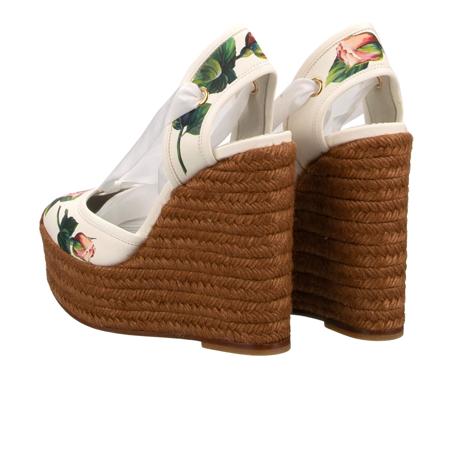 DOLCE & GABBANA Rose Ribbon Wedge Plateau Sandals Pumps