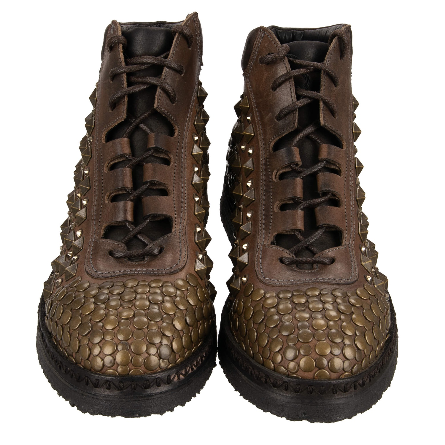 Dolce & Gabbana Brown Leather Runway Studs Ankle Boots Men 
