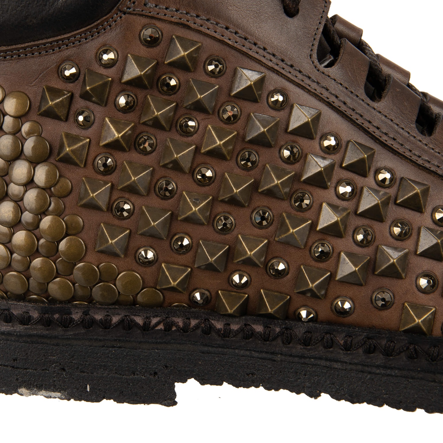 DOLCE & GABBANA Runway Crystals Studs Leather Boots Shoes  display picture 1
