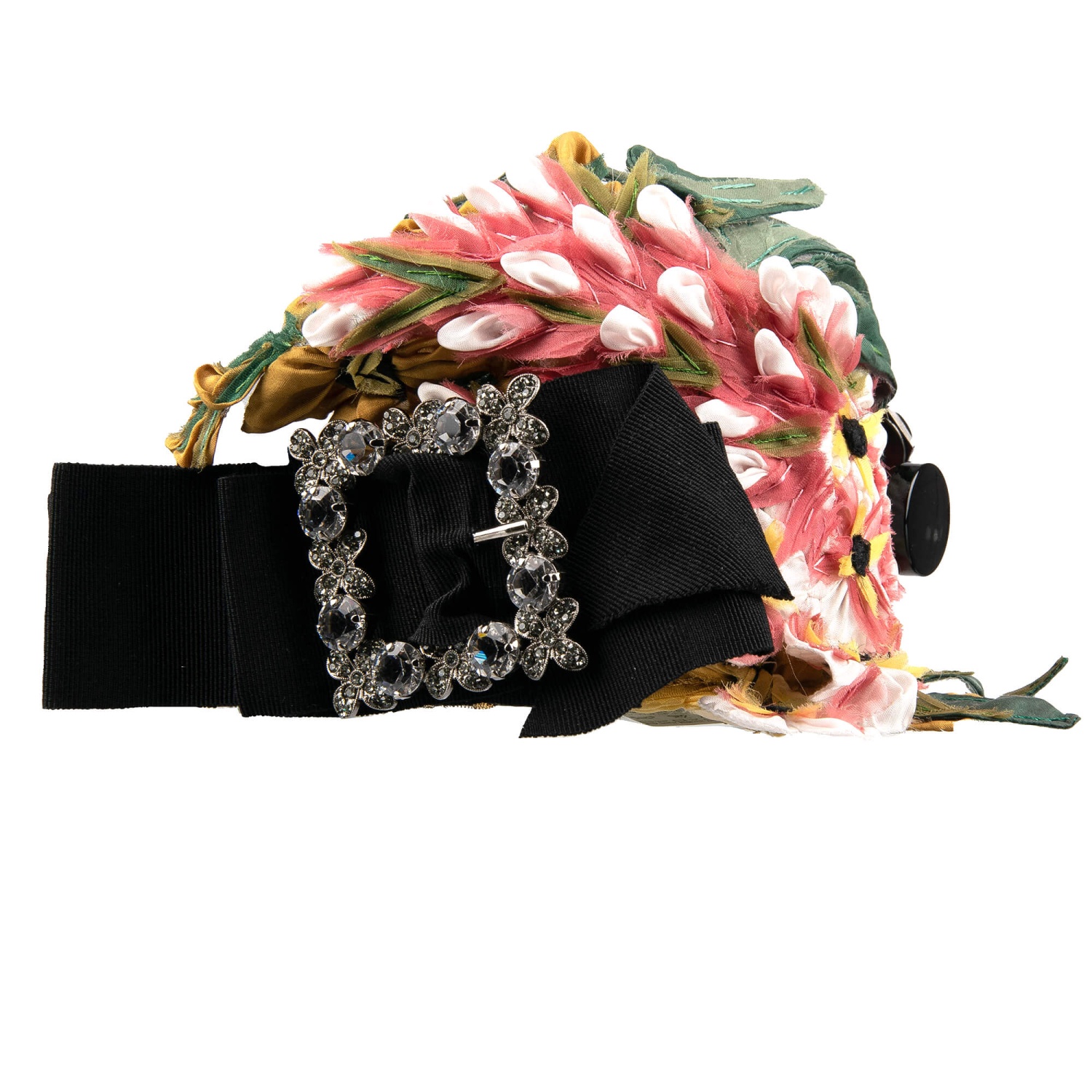 Bandeau (headband) Dolce & Gabbana En Soie Fleur Avec Cristaux Et Motif Couronne - Rose Et Noir, Neuf Avec étiquettes