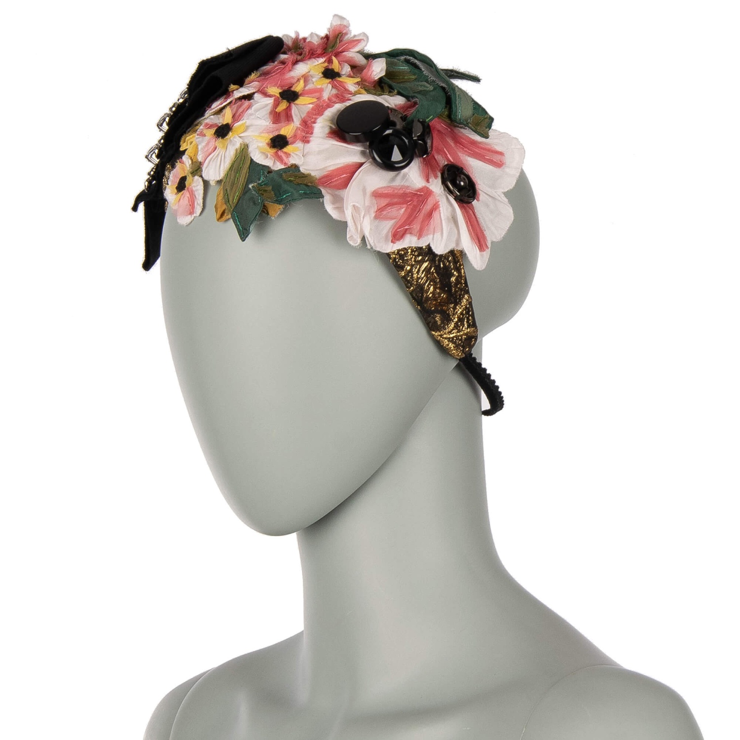 DOLCE & GABBANA Silk Flower Crystal Brooch Crown Hairband Pink