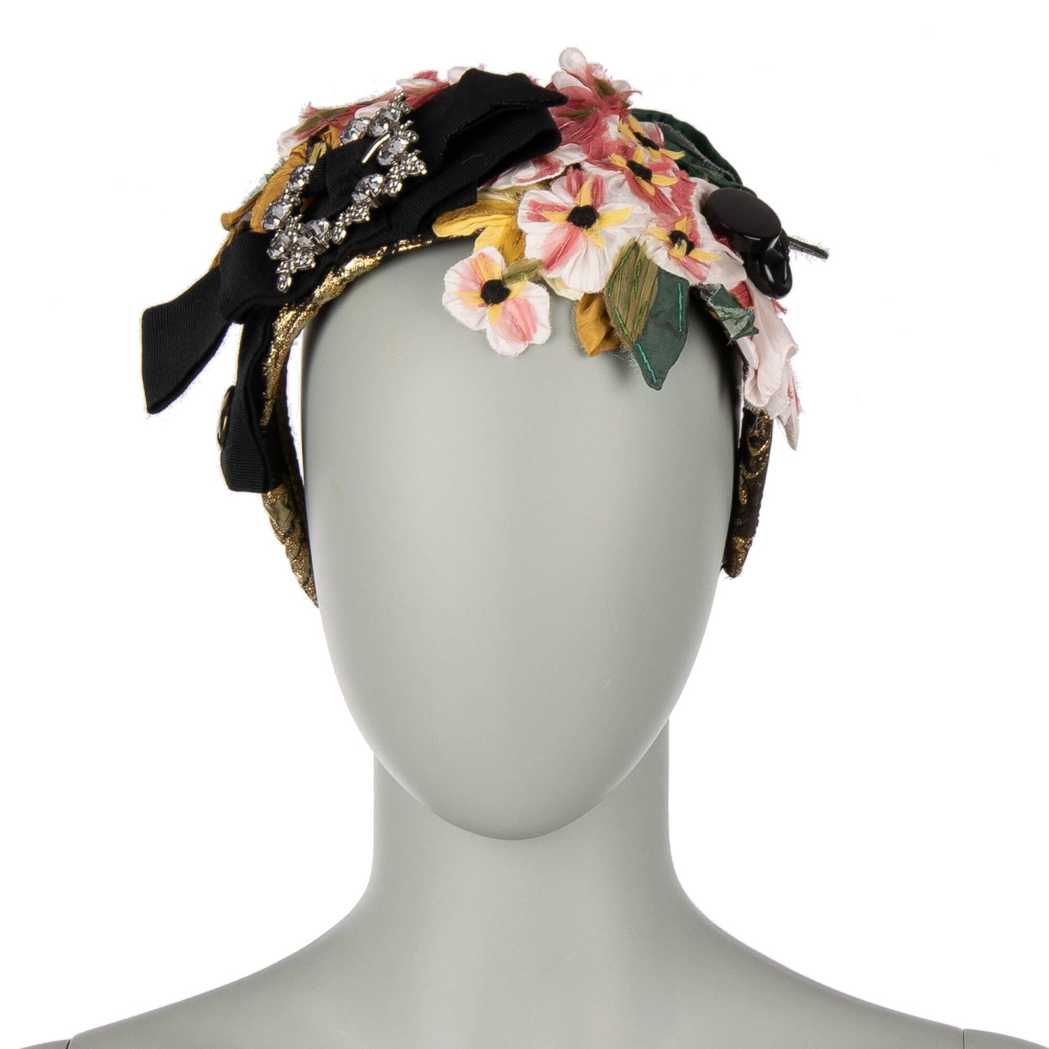 DOLCE & GABBANA Silk Flower Crystal Brooch Crown Hairband Pink