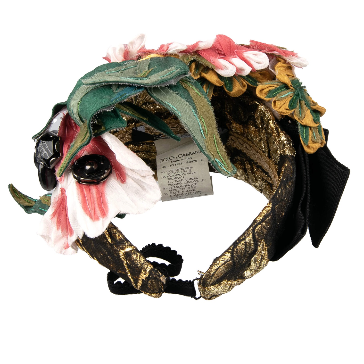 DOLCE & GABBANA Silk Flower Crystal Brooch Crown Hairband Pink
