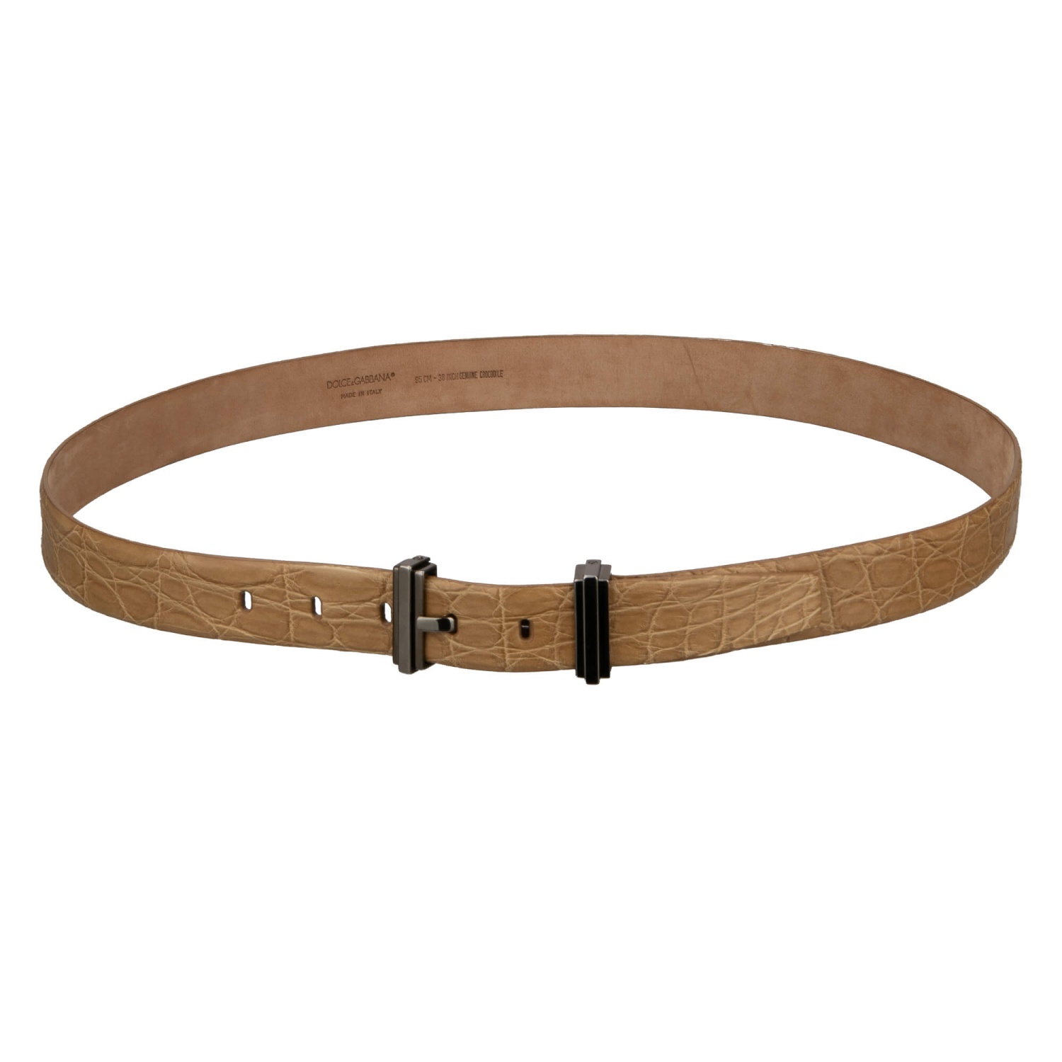 Dolce &Gabbana  Cream Leather Belt with Silver Buckle DOLCE & GABBANA Silver Decorative Metal Buckle Croco Leather  main image 3