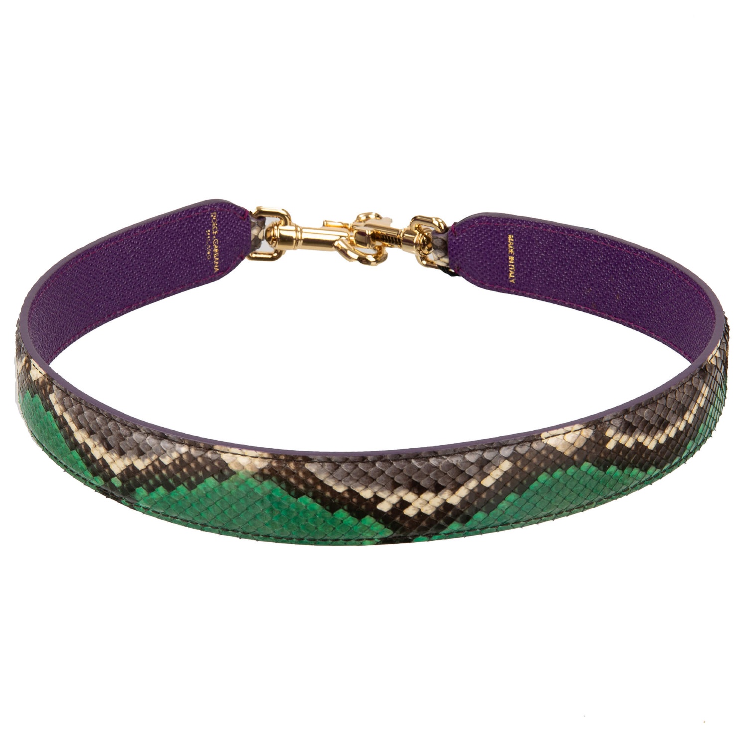 DOLCE & GABBANA Snake Leather Bag Strap Handle Green Purple