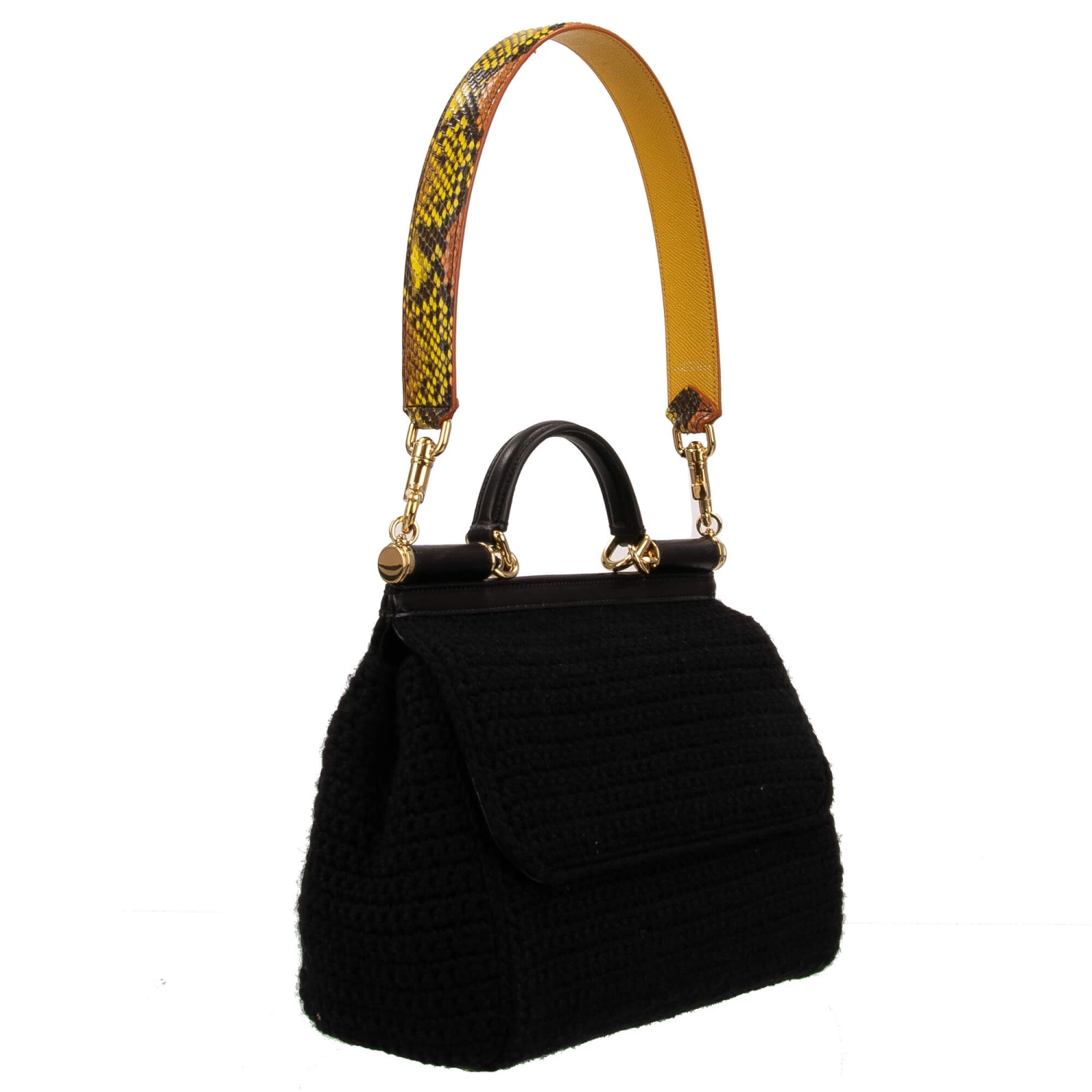 DOLCE & GABBANA Snake Leather Bag Strap Handle Orange Yellow  display picture 2
