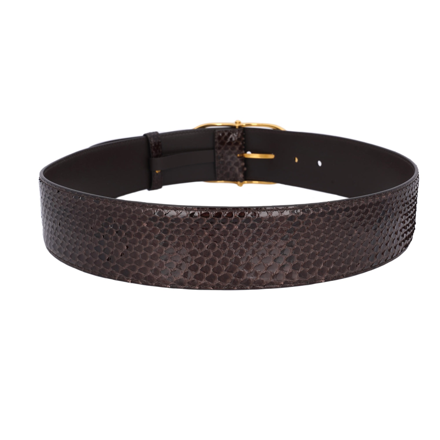 DOLCE & GABBANA Snake Skin Leather Wide Dress Belt Chocolate Brown