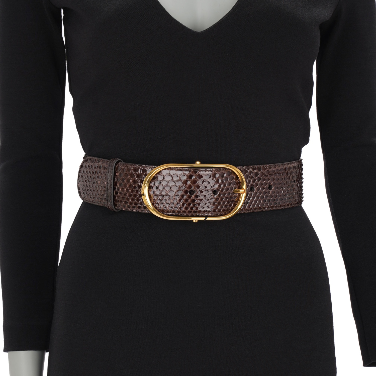 DOLCE & GABBANA Snake Skin Leather Wide Dress Belt Chocolate  display picture 1