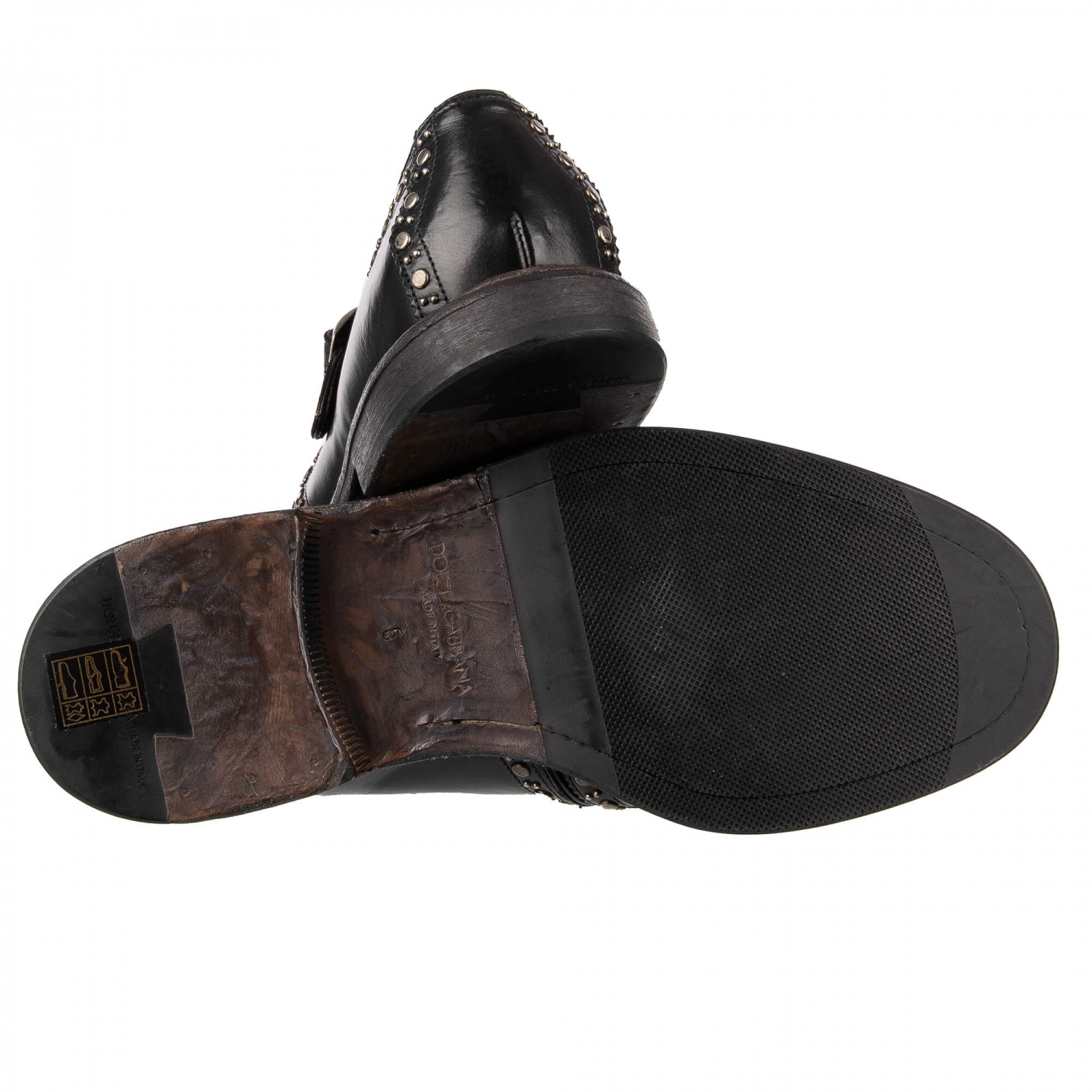 DOLCE & GABBANA Studded Leather Derby Shoes MARSALA with