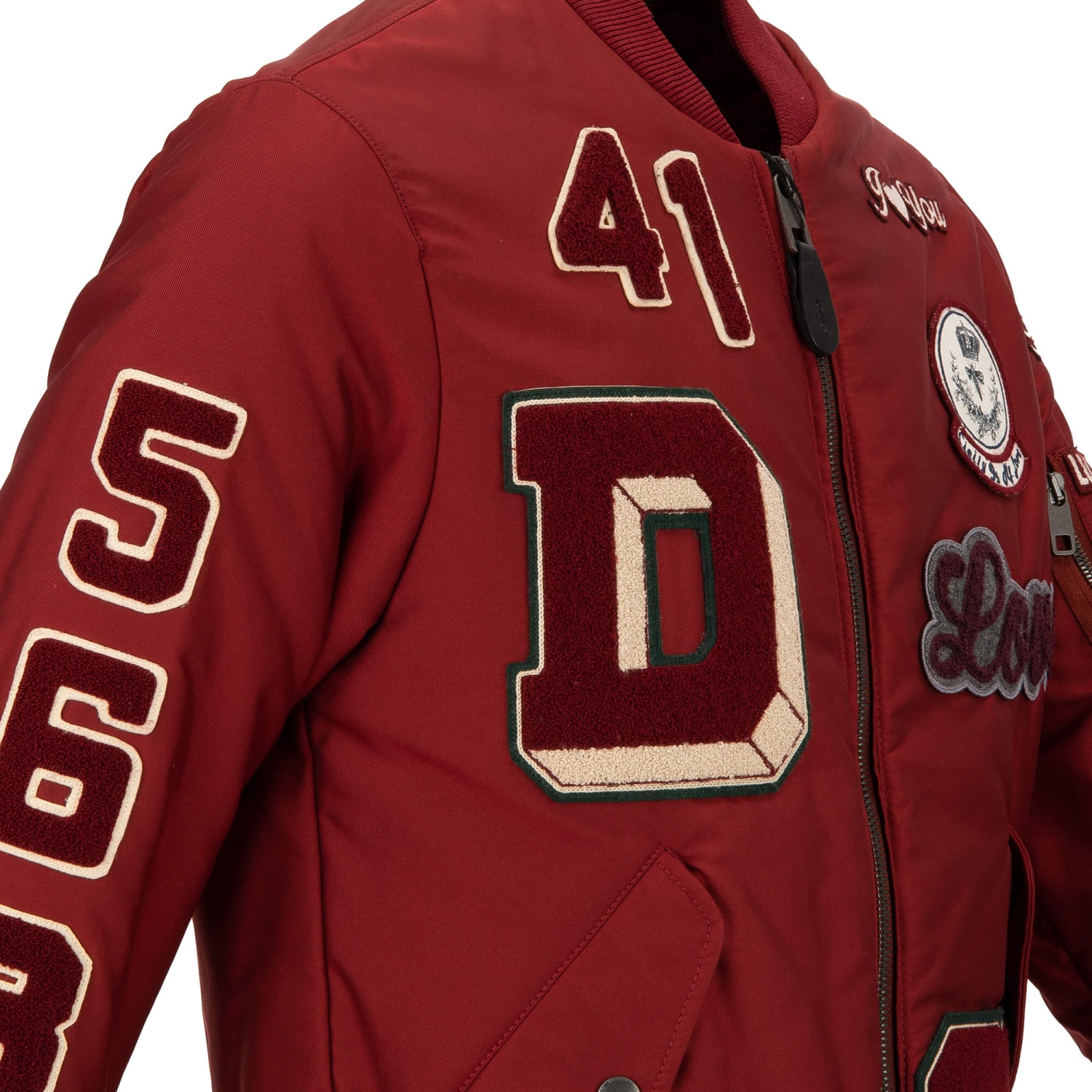 DOLCE & GABBANA Stuffed Bomber Jacket AMORE with Logo Embroidery 