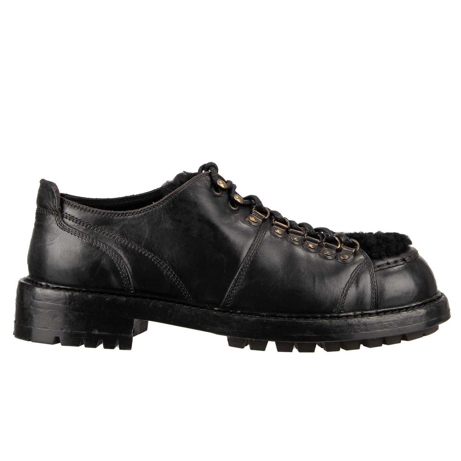 DOLCE & GABBANA Trekking Horse Fur Leather Derby Shoes