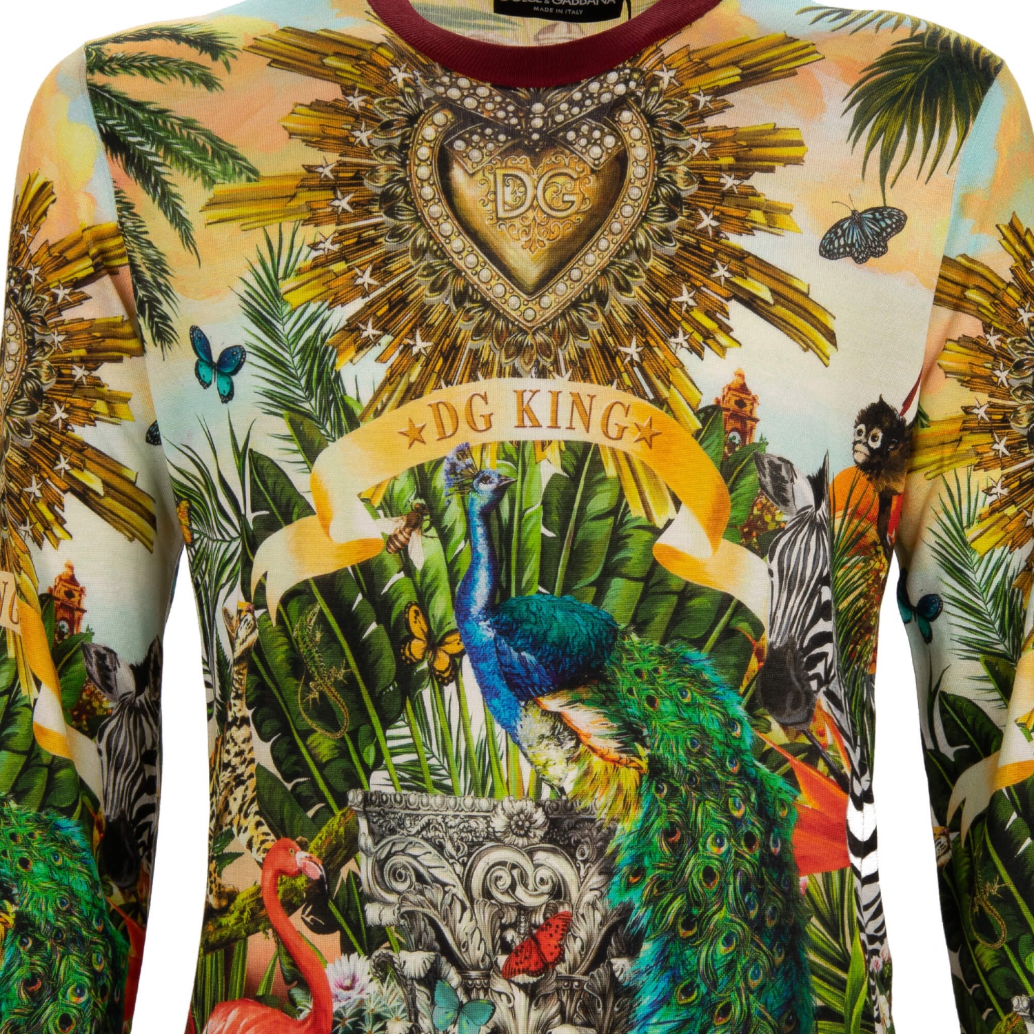 DOLCE & GABBANA Tropical Heart Logo Crown Silk Longsleeve