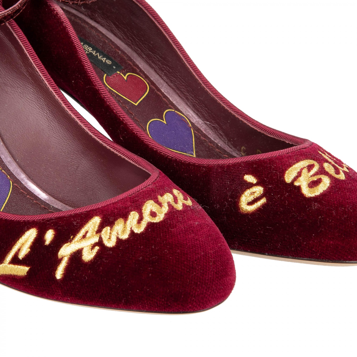 DOLCE & GABBANA Velvet Ankle Strap Hearts Pumps VALLY L