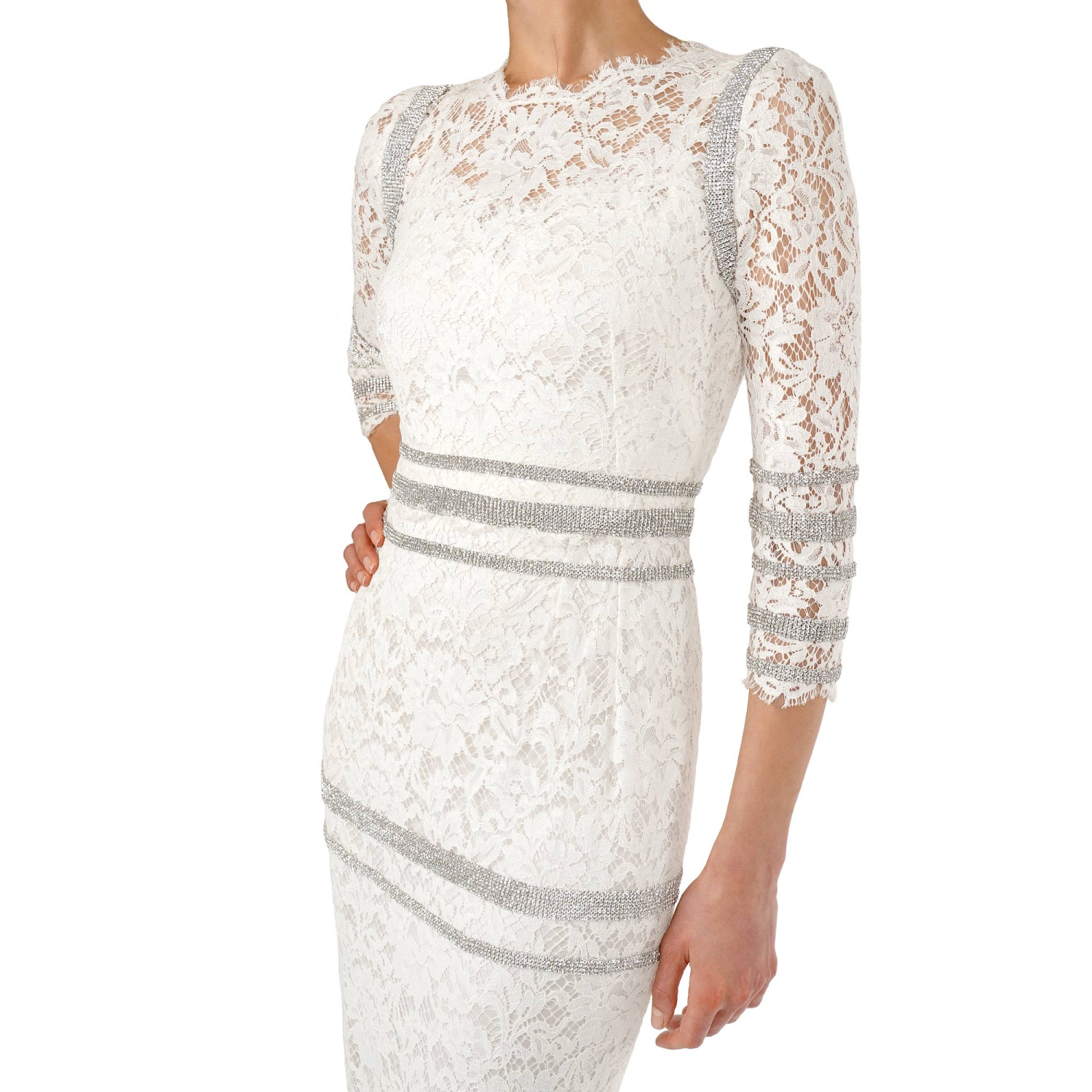 DOLCE & GABBANA Wedding Crystal Lace Long Train Dress White