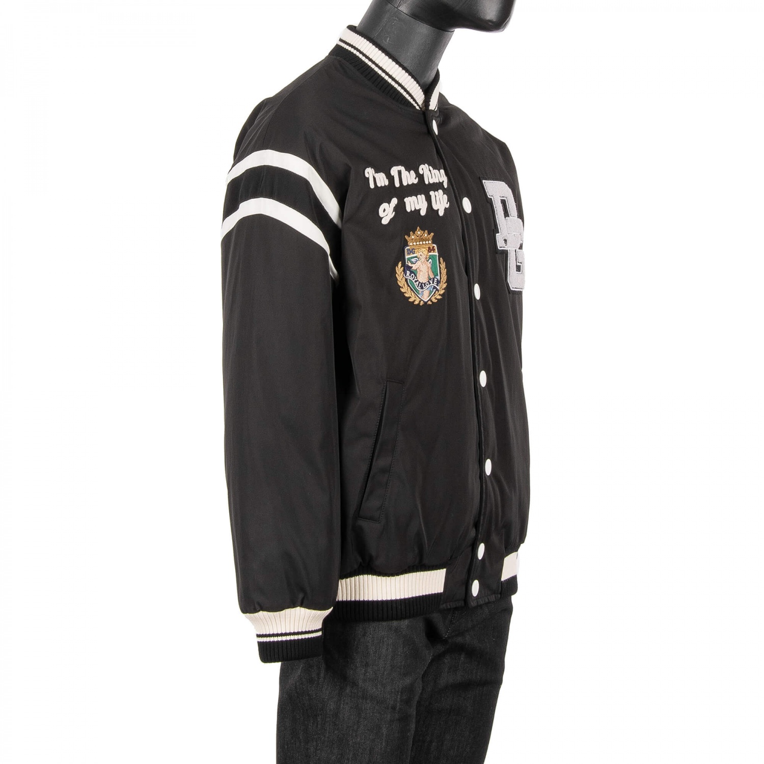 DOLCE GABBANA Oversize Royal Varsity Bomber Jacket DG Logo Black
