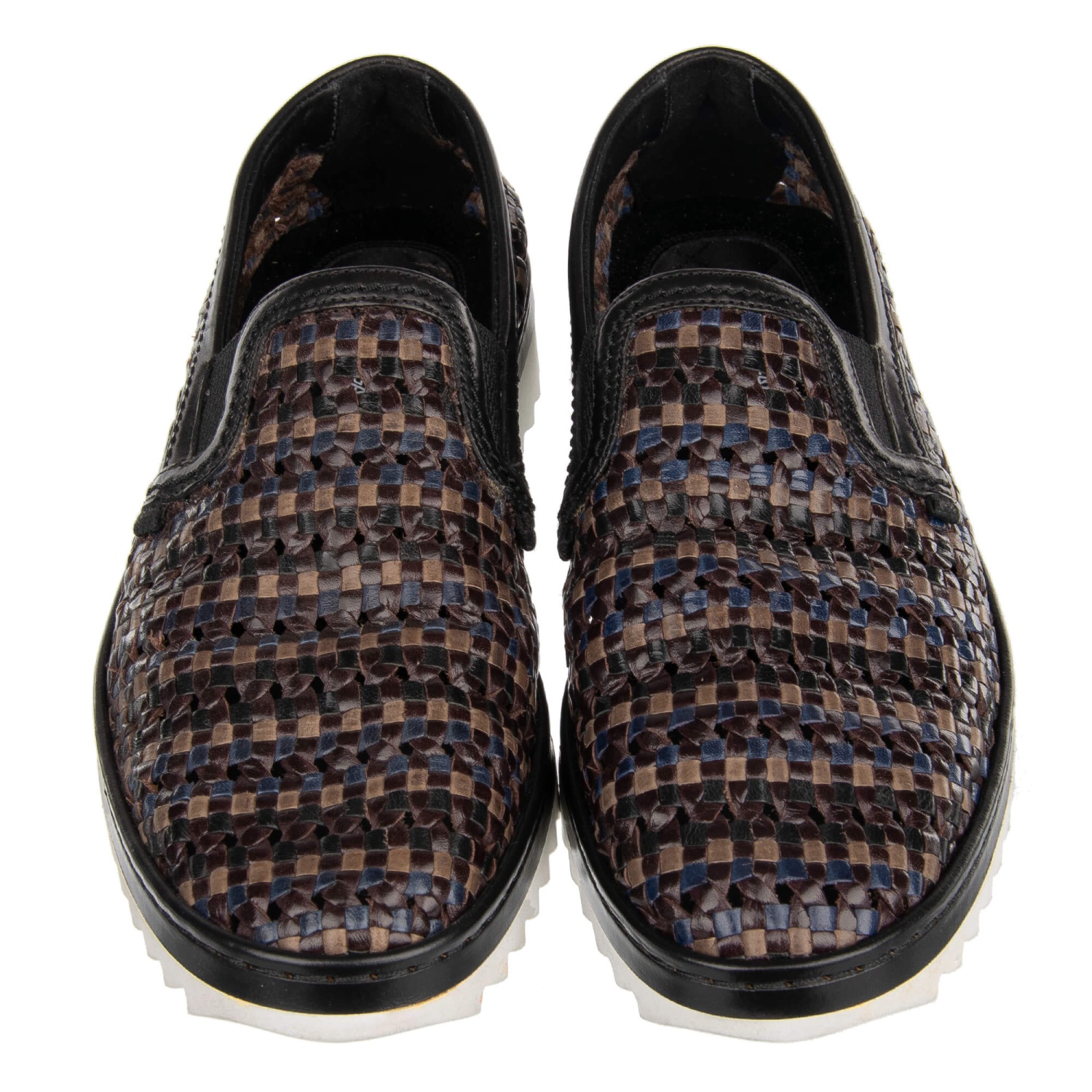 DOLCE & GABBANA Woven Leather Loafer Moccasins Shoes Black