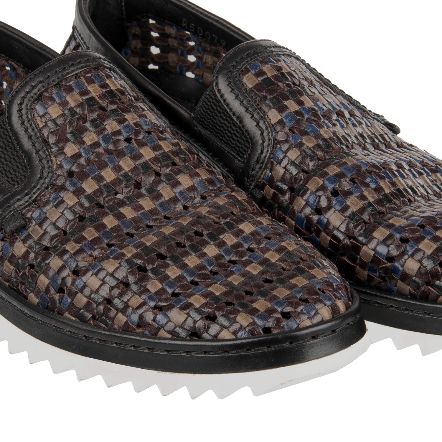 DOLCE & GABBANA Woven Leather Loafer Moccasins Shoes Black