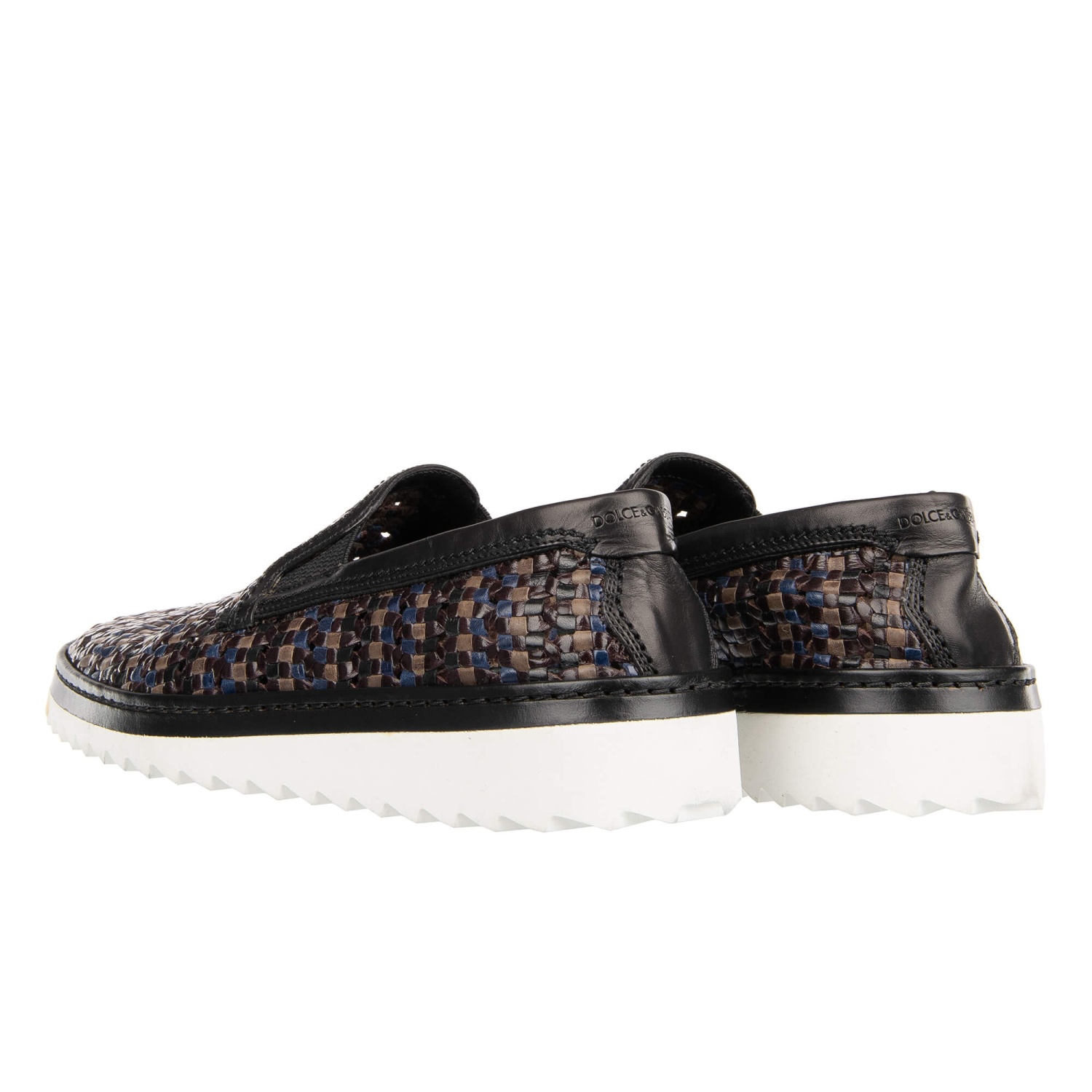 DOLCE & GABBANA Woven Leather Loafer Moccasins Shoes Black