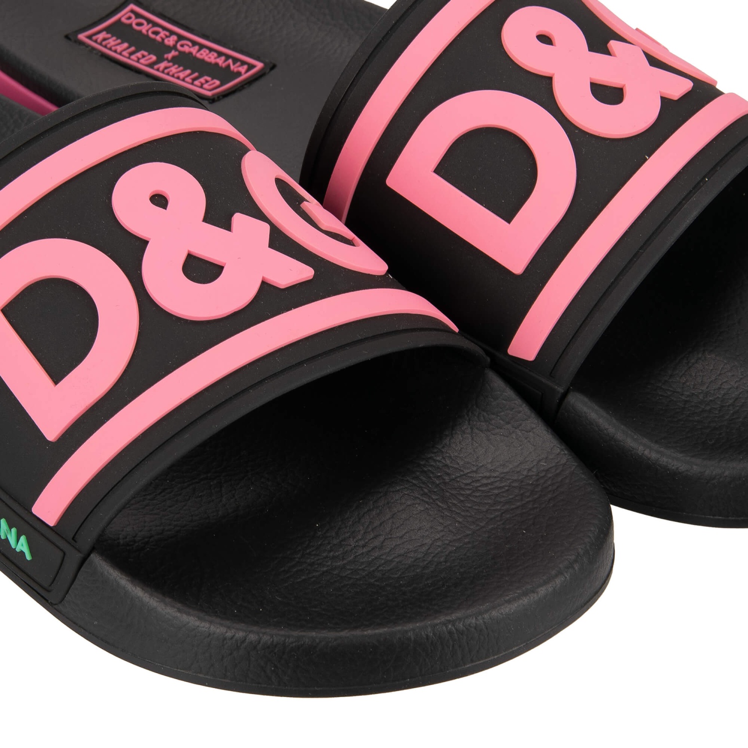 DOLCE GABBANA x DJ KHALED Slides Sandals D G Logo Black Pink