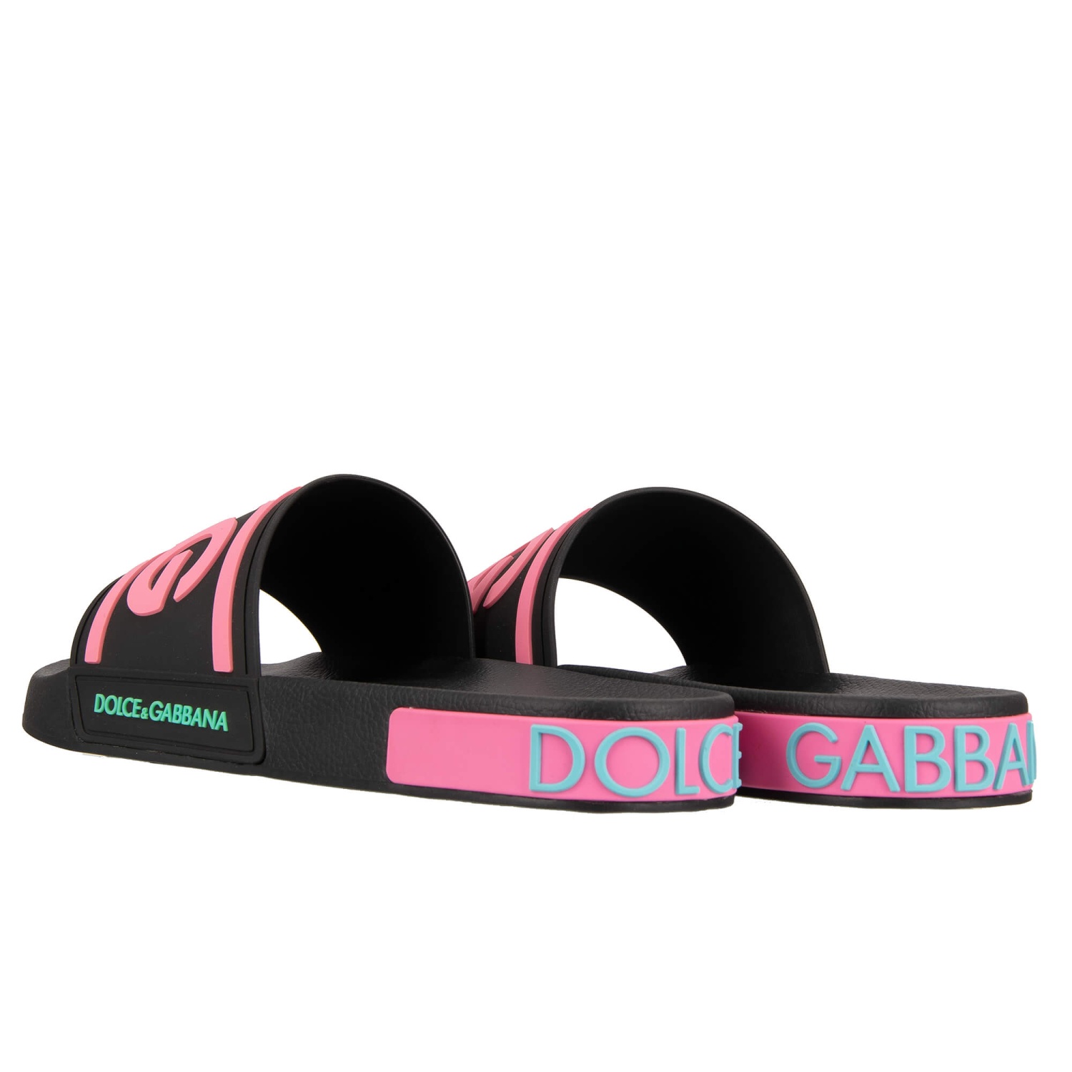 DOLCE GABBANA x DJ KHALED Slides Sandals D G Logo Black Pink