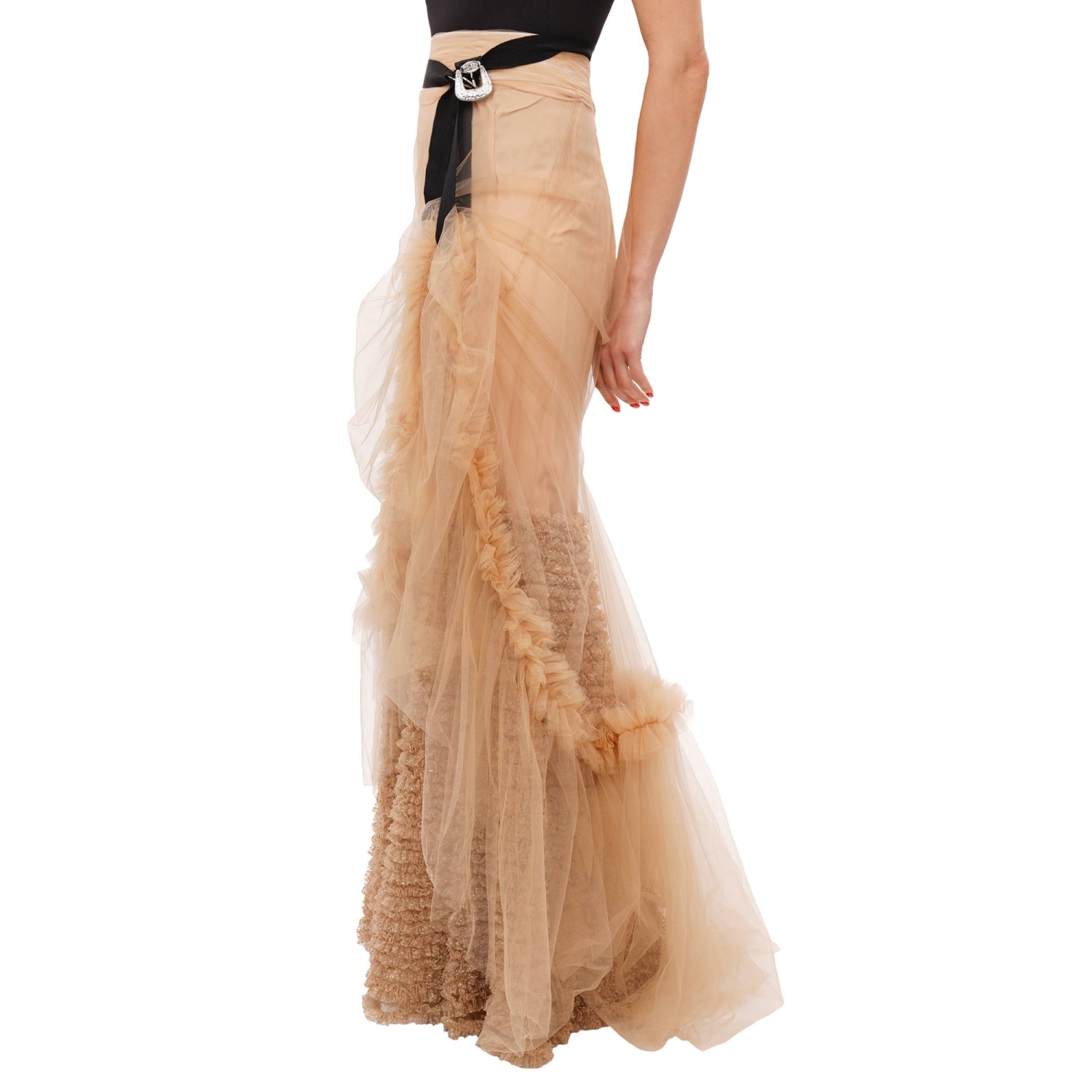 DSQUARED2 Barock Maxi Glitzer Tüll Rock Beige Schwarz Beige