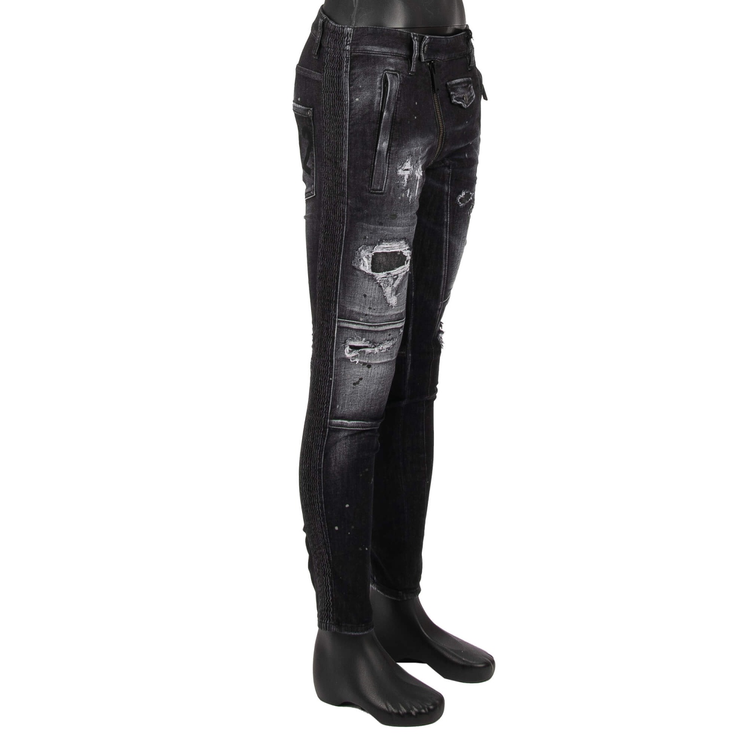 DSQUARED2 Distressed Logo Zip Color Splash Jeans Pants