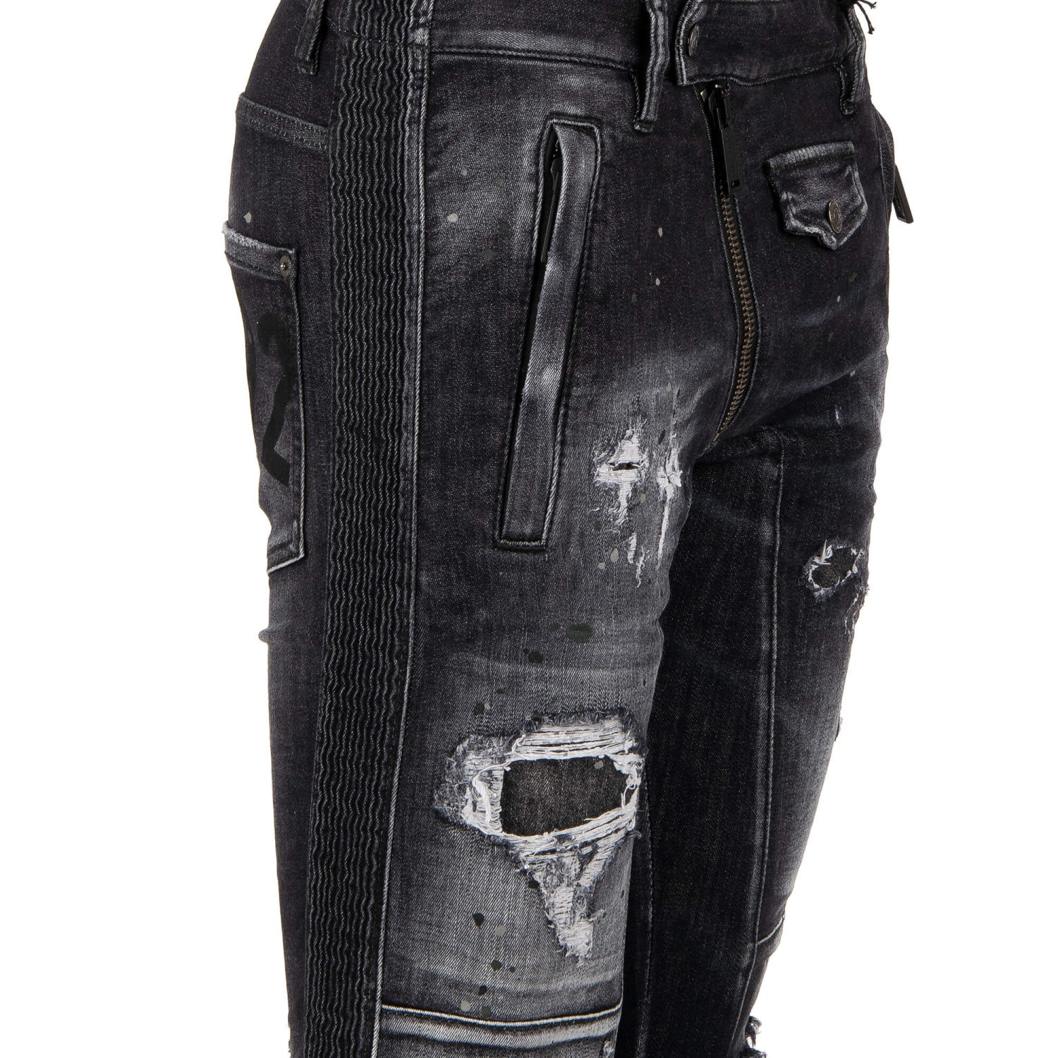 【格安】DSQUARED2 ZIP Parker DSQUARED2 Distressed Logo Zip Color Splash Jeans Pants