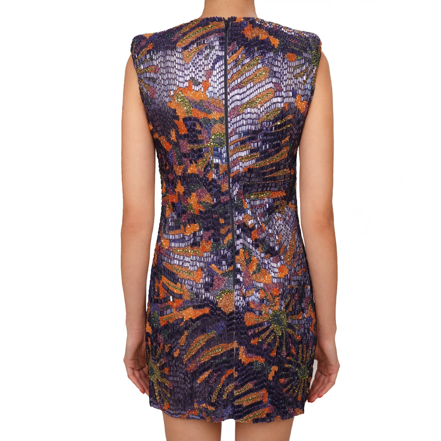【送料&関税込】Dsquared2 Silk Mini Dress DSQUARED2 RUNWAY Crystal Pearl Embroidery Mini Dress Purple