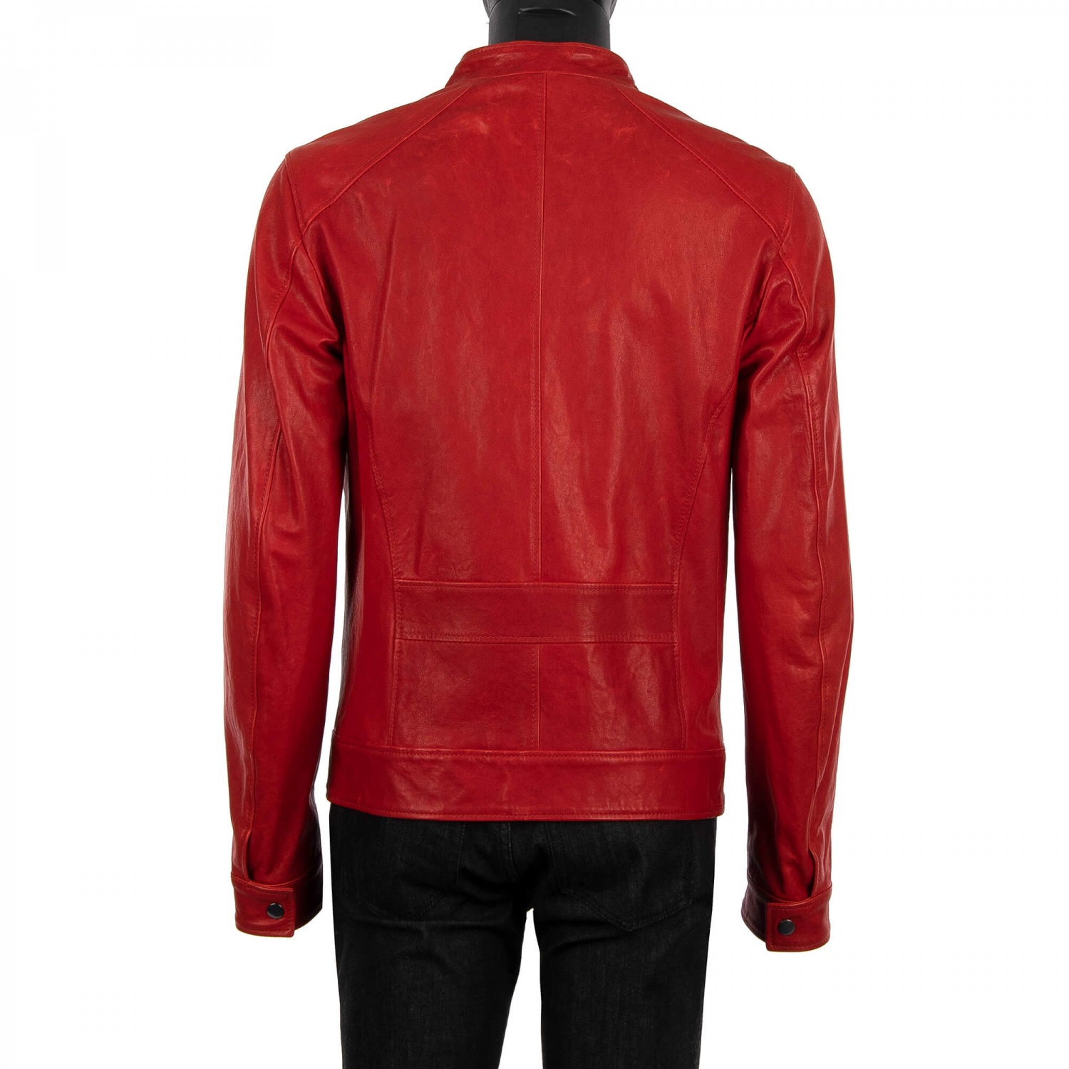 DOLCE & GABBANA Biker Style Lamb Leather Jacket with Pockets Red 08892 ...