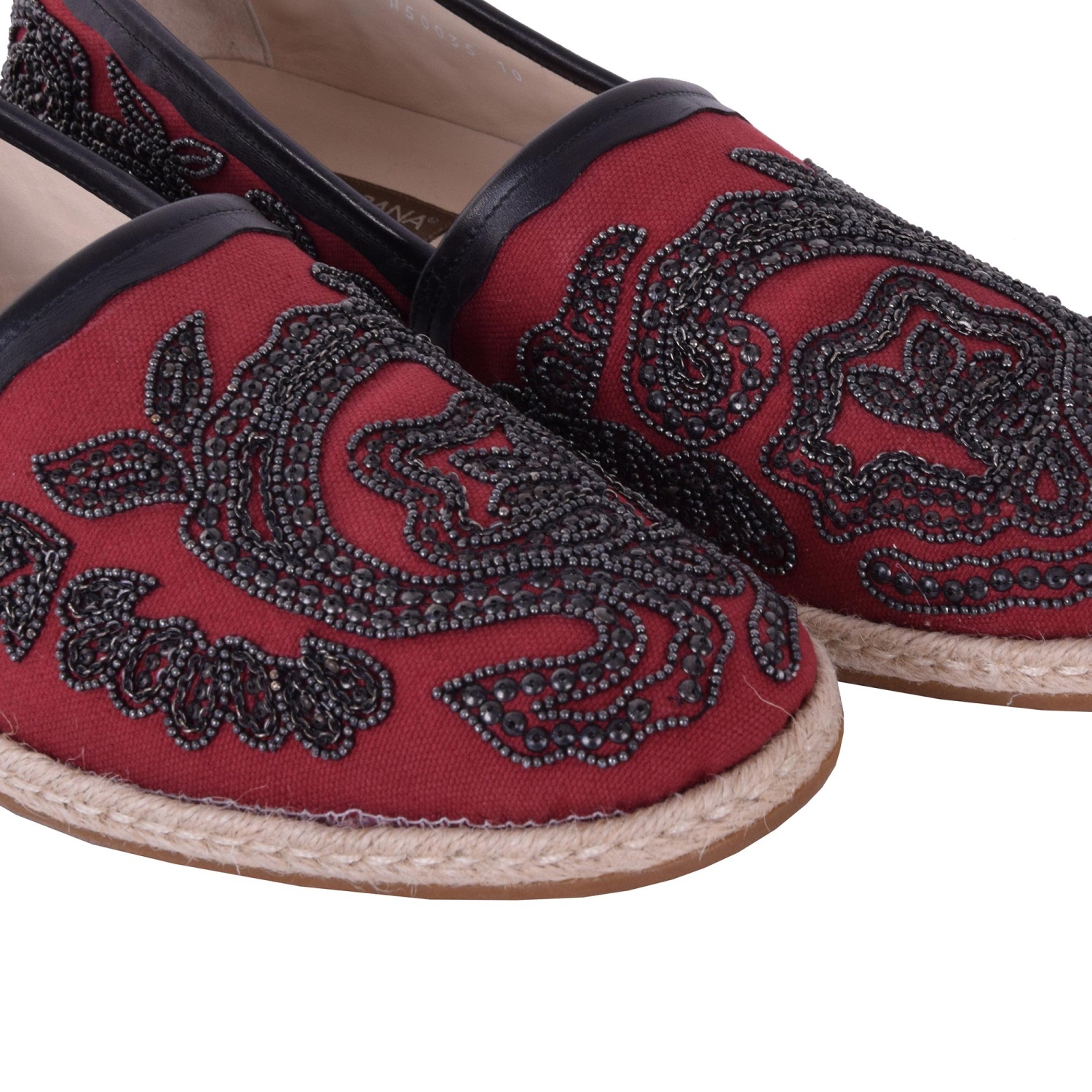 DOLCE & GABBANA Embroidered Espadrilles MONDELLO Red Black