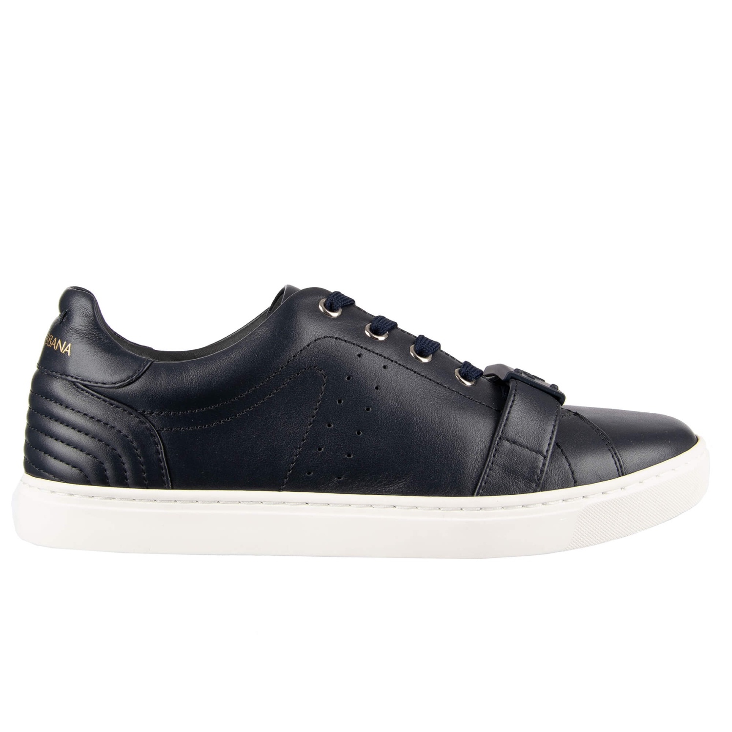 DOLCE & GABBANA Leather Sneaker Shoes with Logo and Buckle