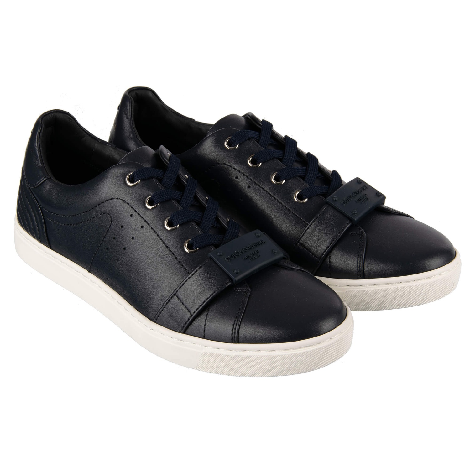 DOLCE & GABBANA Leather Sneaker Shoes with Logo and Buckle