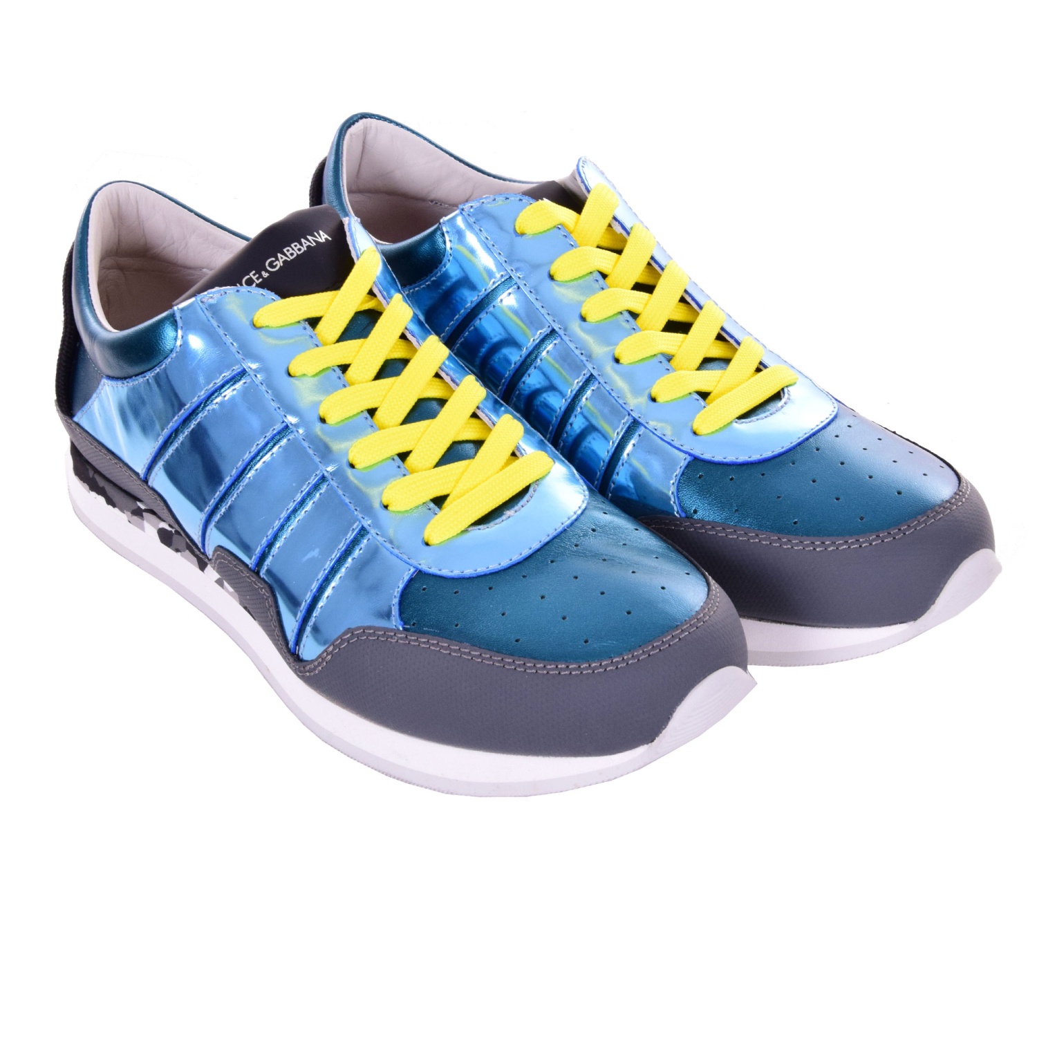 DOLCE & GABBANA Low-Top Leather Sneaker NIGERIA Azure Blue