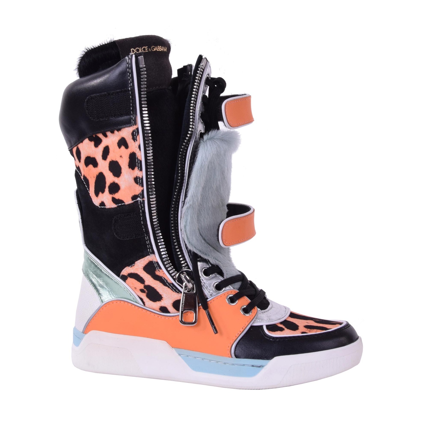 DOLCE & GABBANA Patchwork Leather Fur High-Top Sneaker Boots