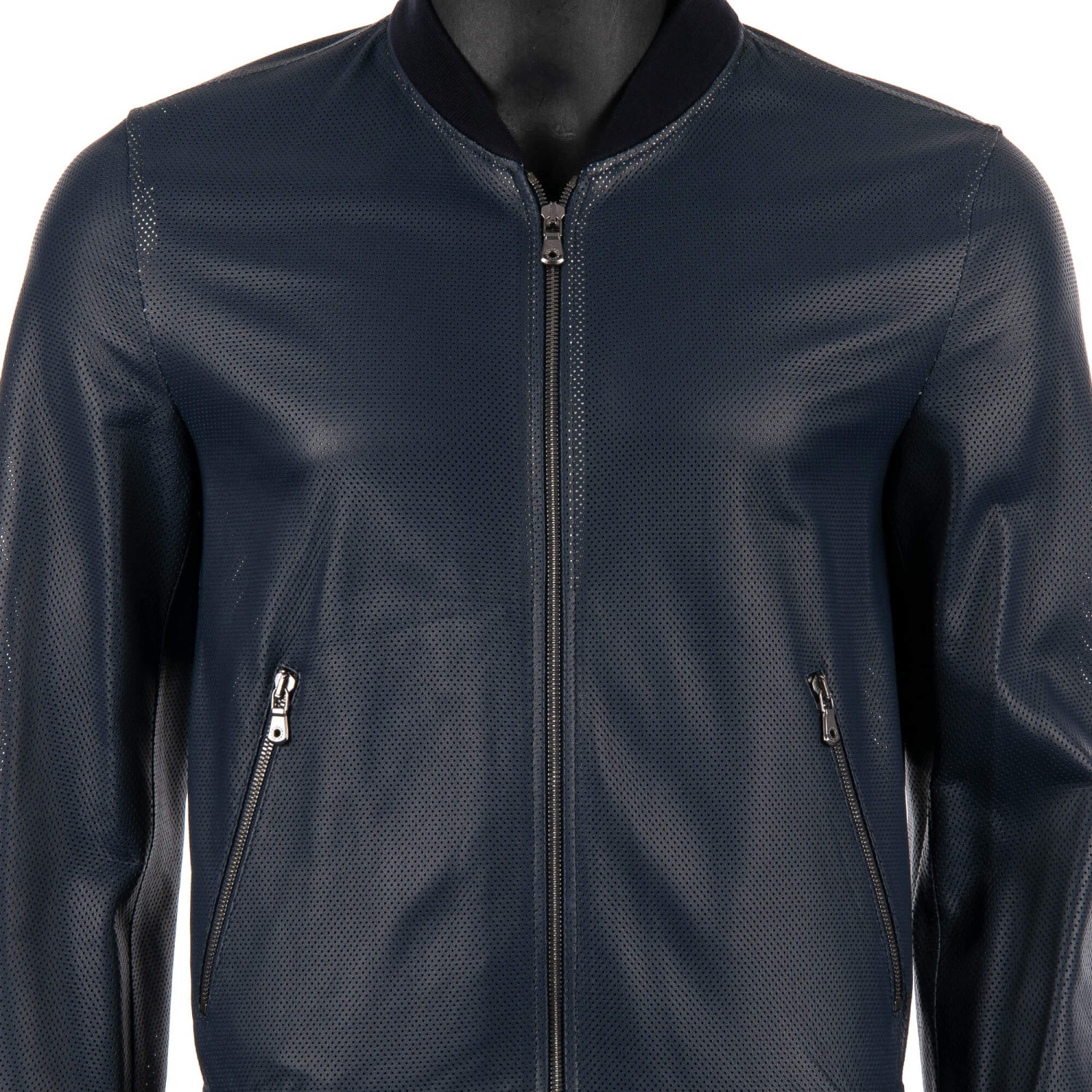 DOLCE & GABBANA Perforated Light Leather Jacket Blue 46 US