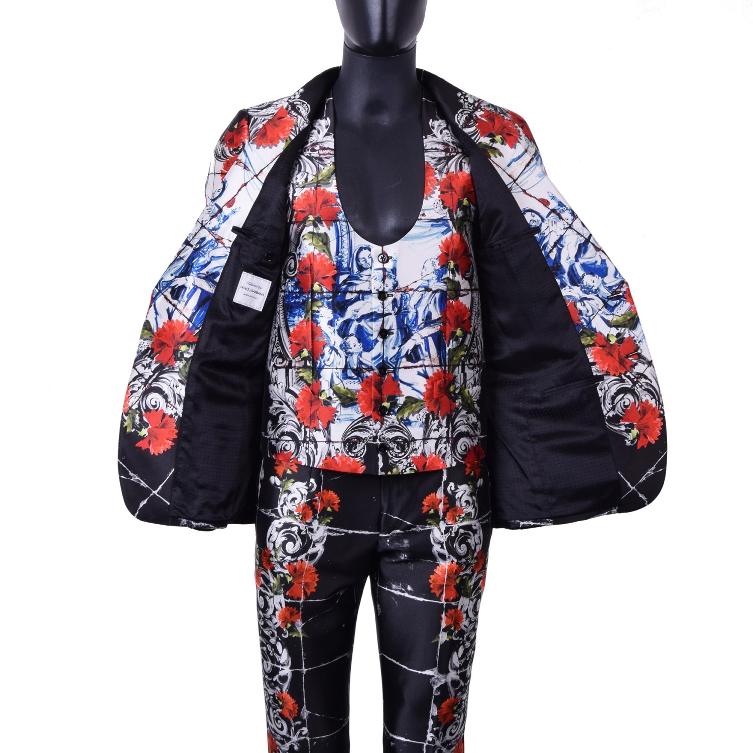 DOLCE & GABBANA 3-Piece Torero Carnation Print Silk Suit