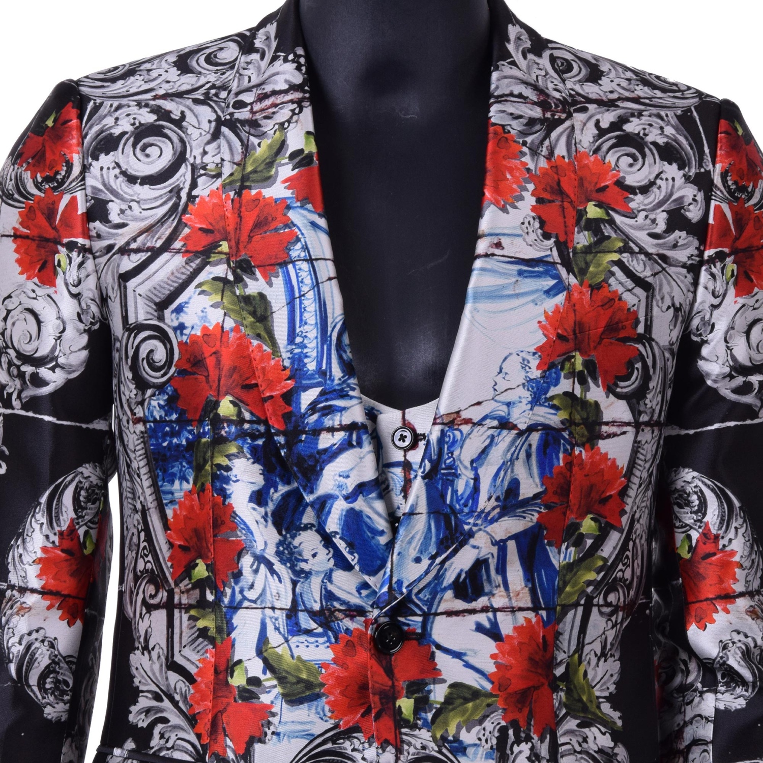 DOLCE & GABBANA 3-Piece Torero Carnation Print Silk Suit