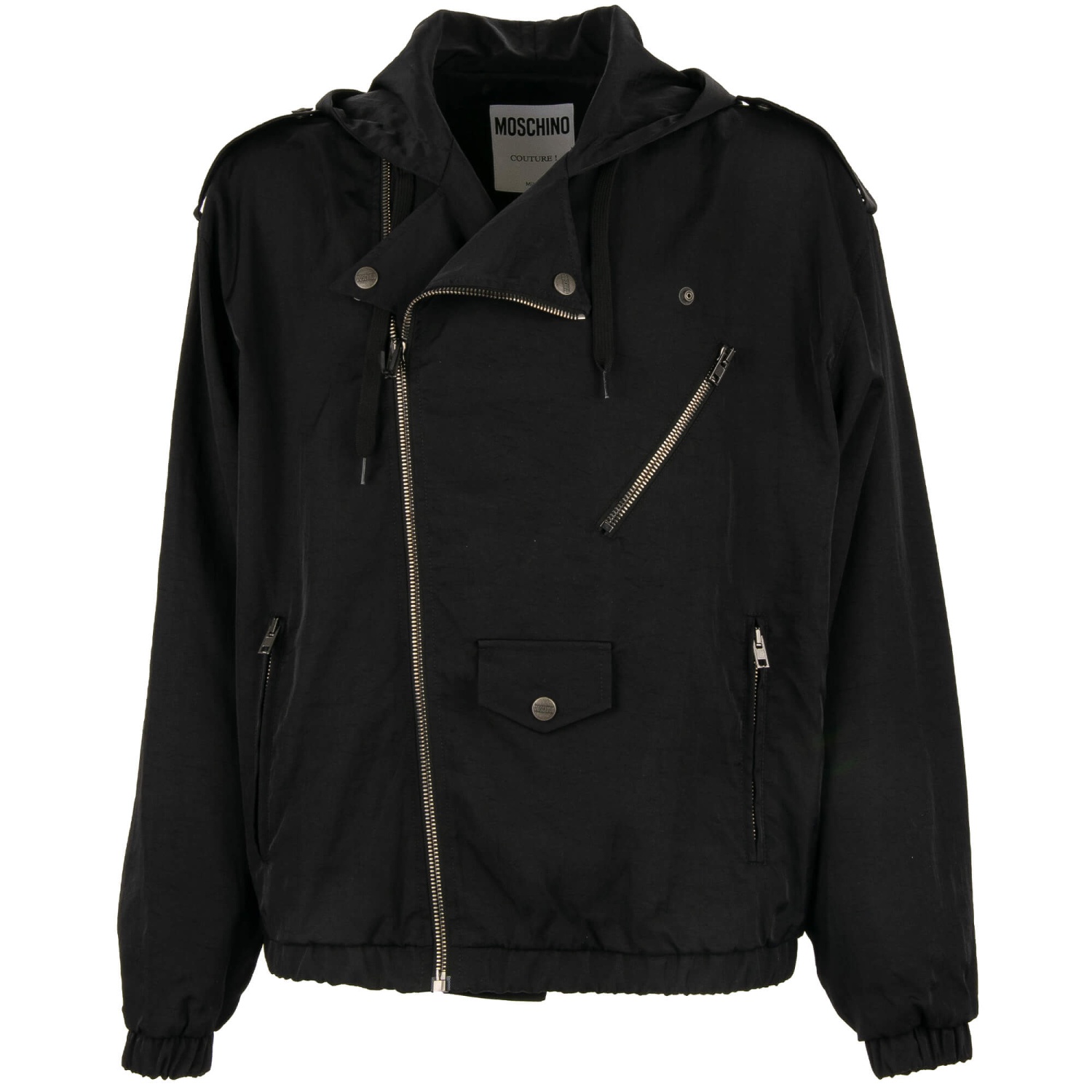 MOSCHINO COUTURE フード付きジャケット MOSCHINO COUTURE Oversize Nylon Biker Hooded Jacket Coat Black 50