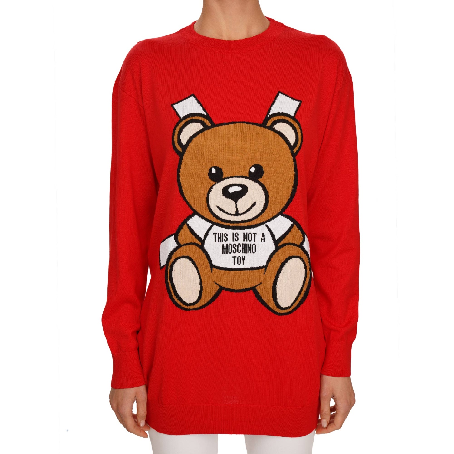 Moschino Couture Sweater Vestito Con Teddy Orso Stampa Rosso 08767
