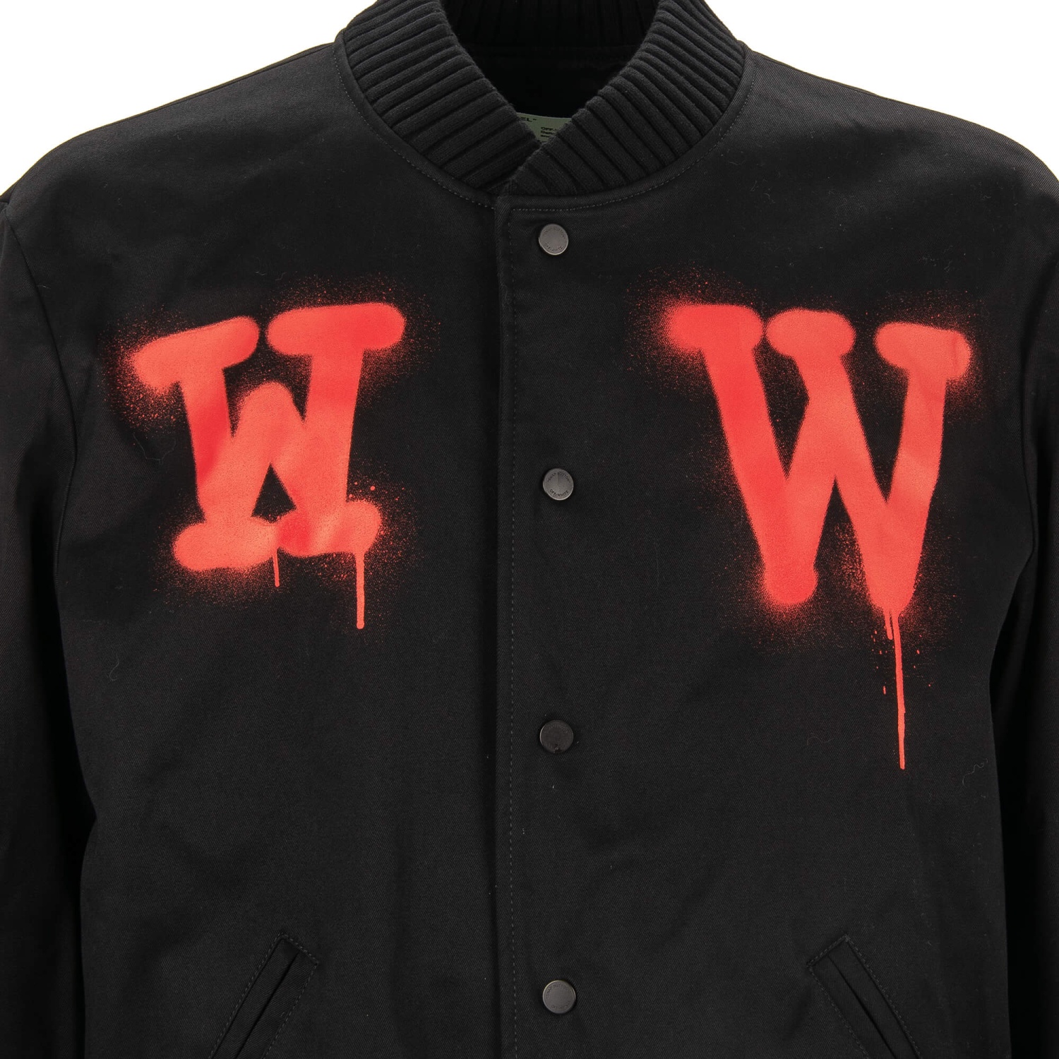 OFF-WHITE Virgil Abloh Barricade Tape Logo Varsity Bomber