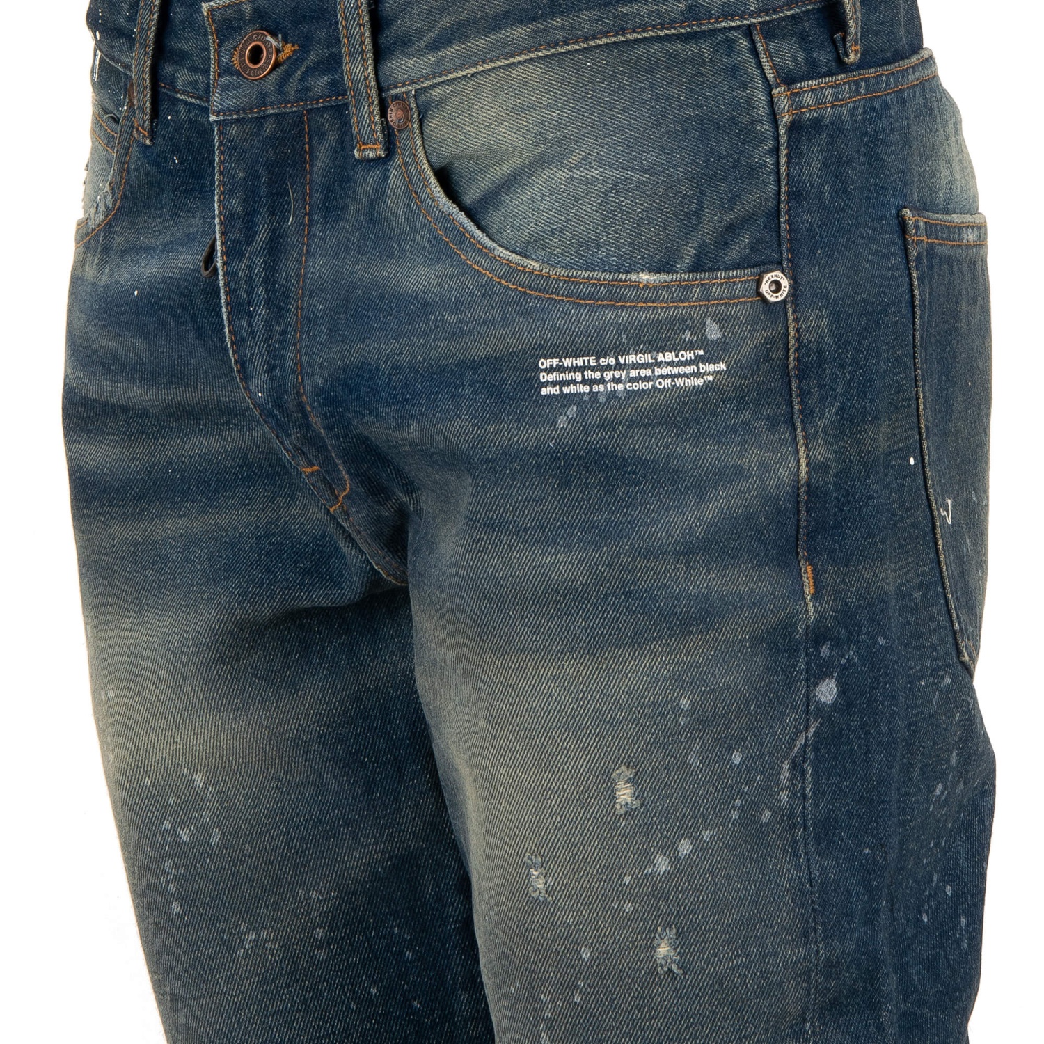 OFF-WHITE Virgil Abloh Destroyed Vintage Paint Slim Jeans Pants