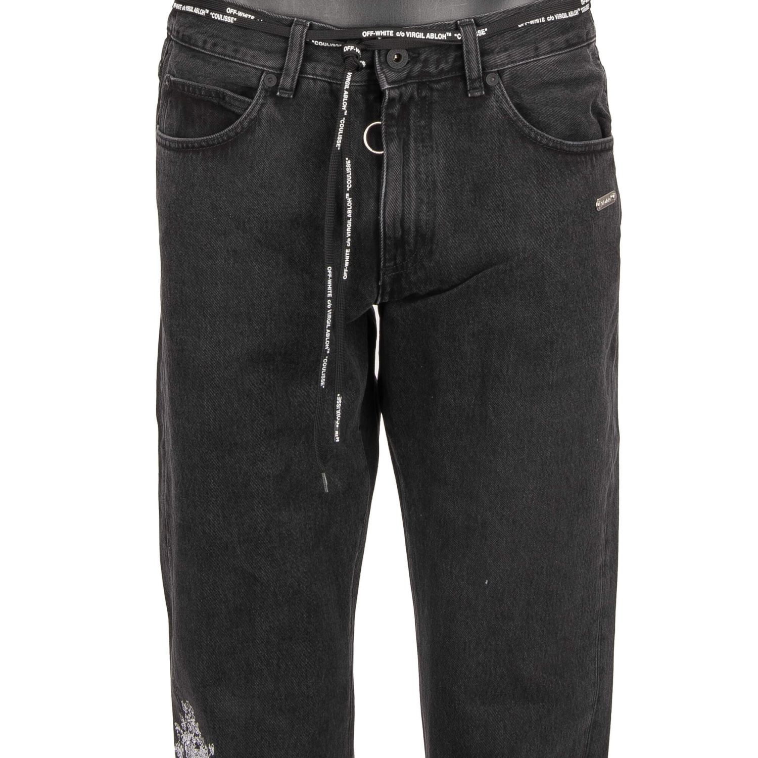 OFF-WHITE Virgil Abloh Gothic Embroidered Slim Back Dart Jeans