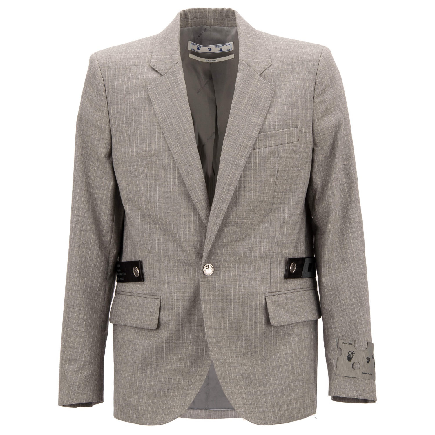 スーツ（メンズ） Off-White Virgin Wool Blazer With Off Patch OFF-WHITE Virgil Abloh Logo Strap Patch Wool Striped Jacket