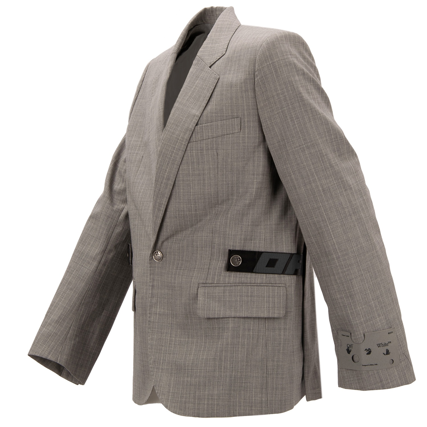 スーツ(メンズ) Off-White Virgin Wool Blazer With Off Patch OFF-WHITE Virgil Abloh Logo Strap Patch Wool Striped Jacket