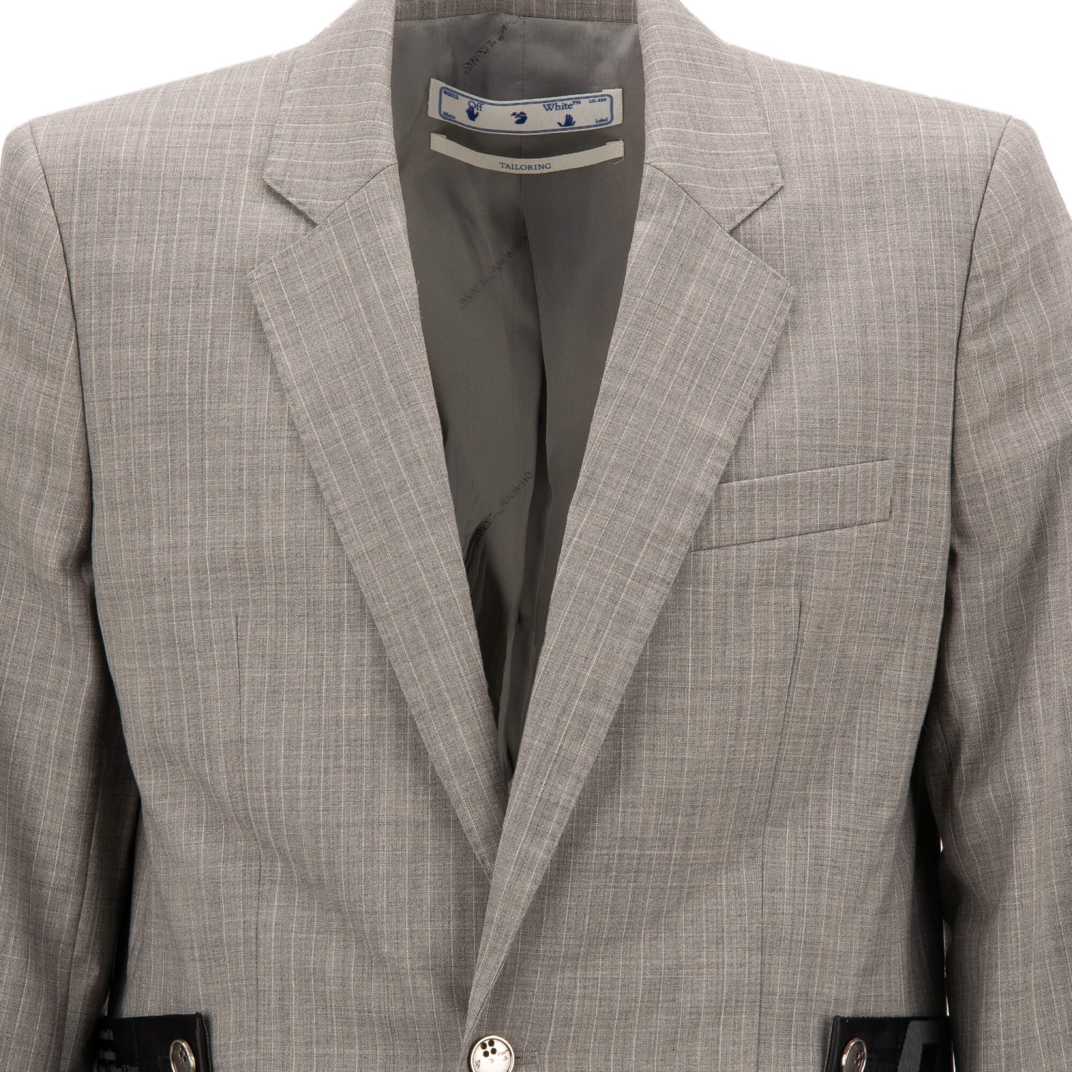スーツ（メンズ） Off-White Virgin Wool Blazer With Off Patch OFF-WHITE Virgil Abloh Logo Strap Patch Wool Striped Jacket