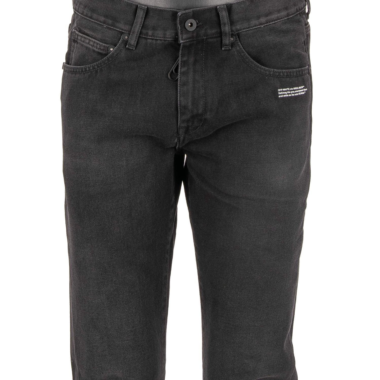 OFF-WHITE Virgil Abloh Slim Fit Jeans Pants with Logo Print Black 