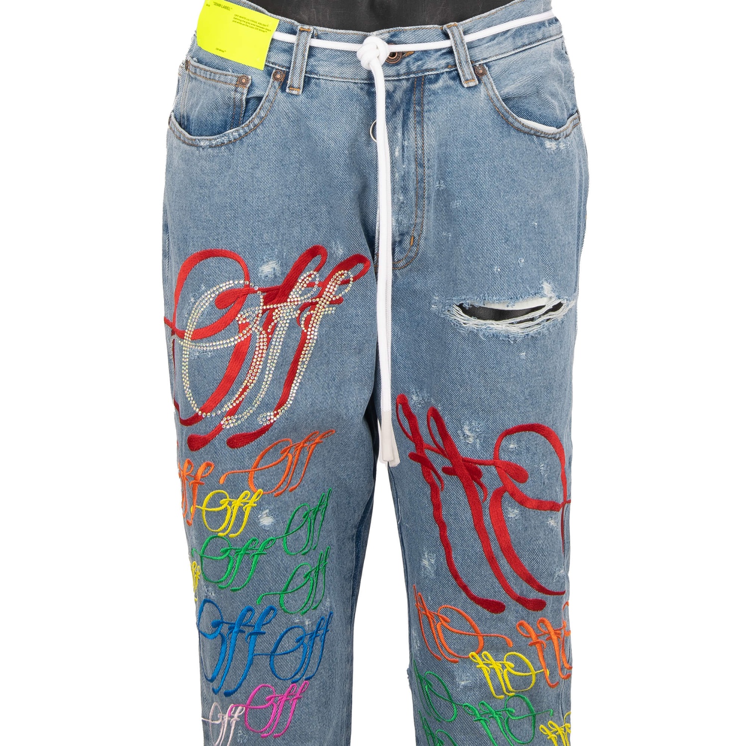 OFF-WHITE x ED BRAVADO Embroidered Destroyed Crystals Jeans