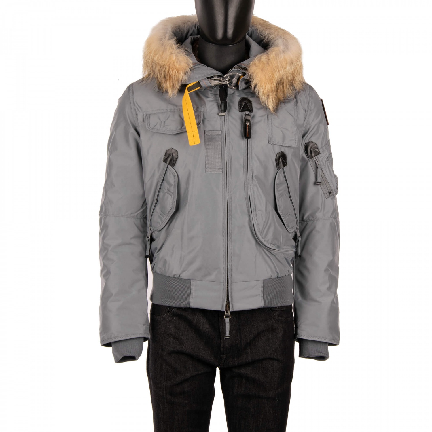 PARAJUMPERS Bomber Down Jacket GOBI with Fur Hood Lining Agave Gray XS ...