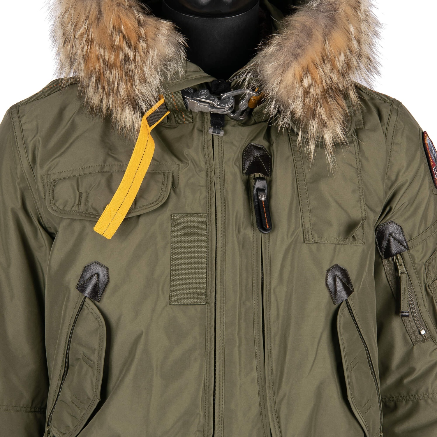 PARAJUMPERS Bomber Down Jacket GOBI with Fur Hood Lining Military Green ...