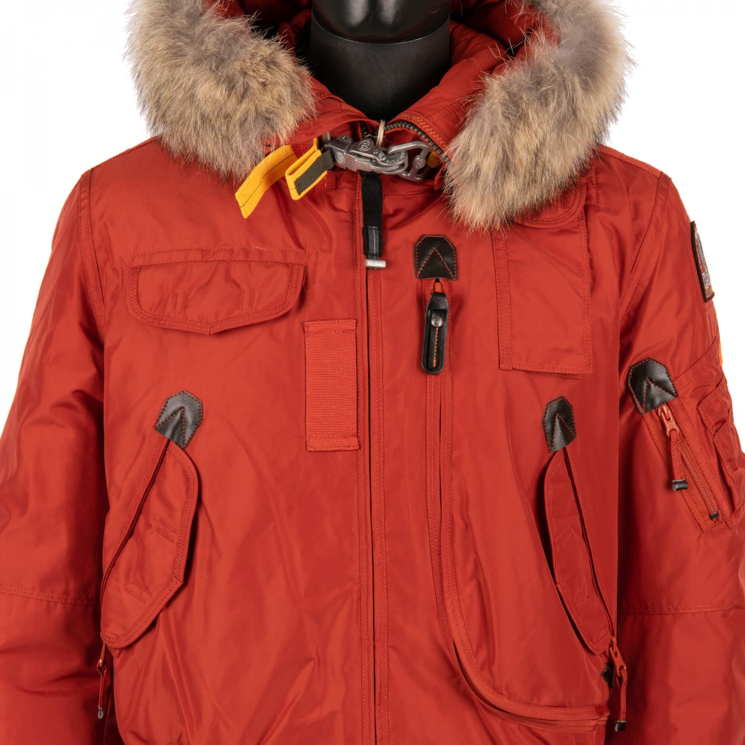 PARAJUMPERS Bomber Down Jacket GOBI with Fur Hood Lining Picante Orange ...